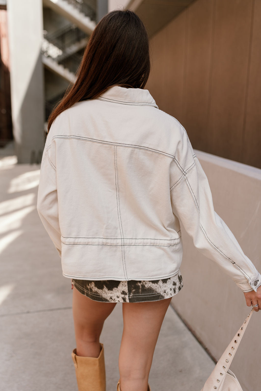 Nyla Cream Denim Drawstring Jacket- back view