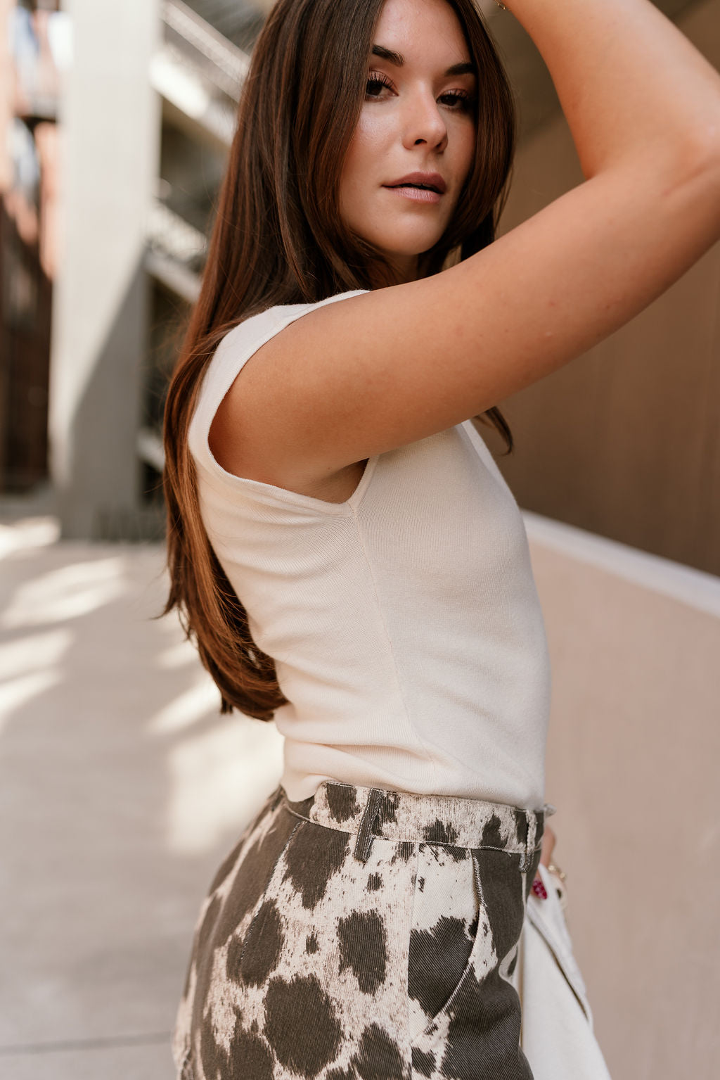 Malia Cream Knit Sleeveless Sweater- side top view