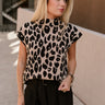 Thea Black & Taupe Leopard Knit Sweater- front top view