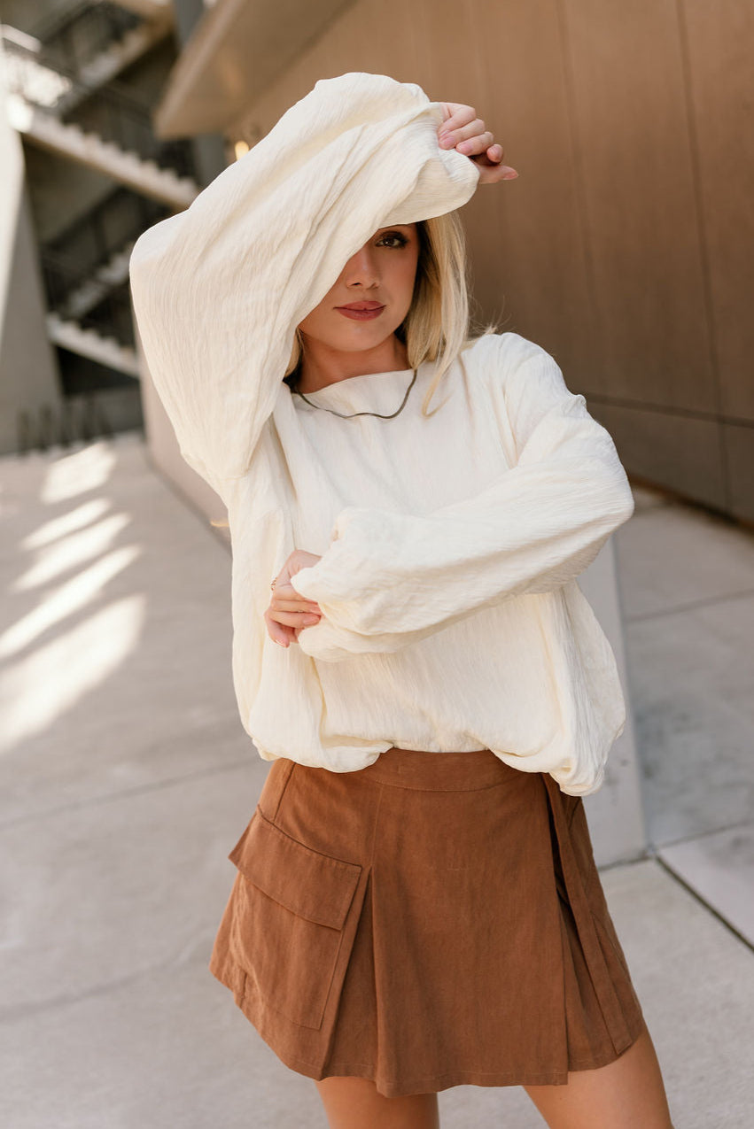 Celine Cream Bubble Long Sleeve Top- front top view
