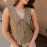 Jade Light Olive Lace Collar Vest close up front view