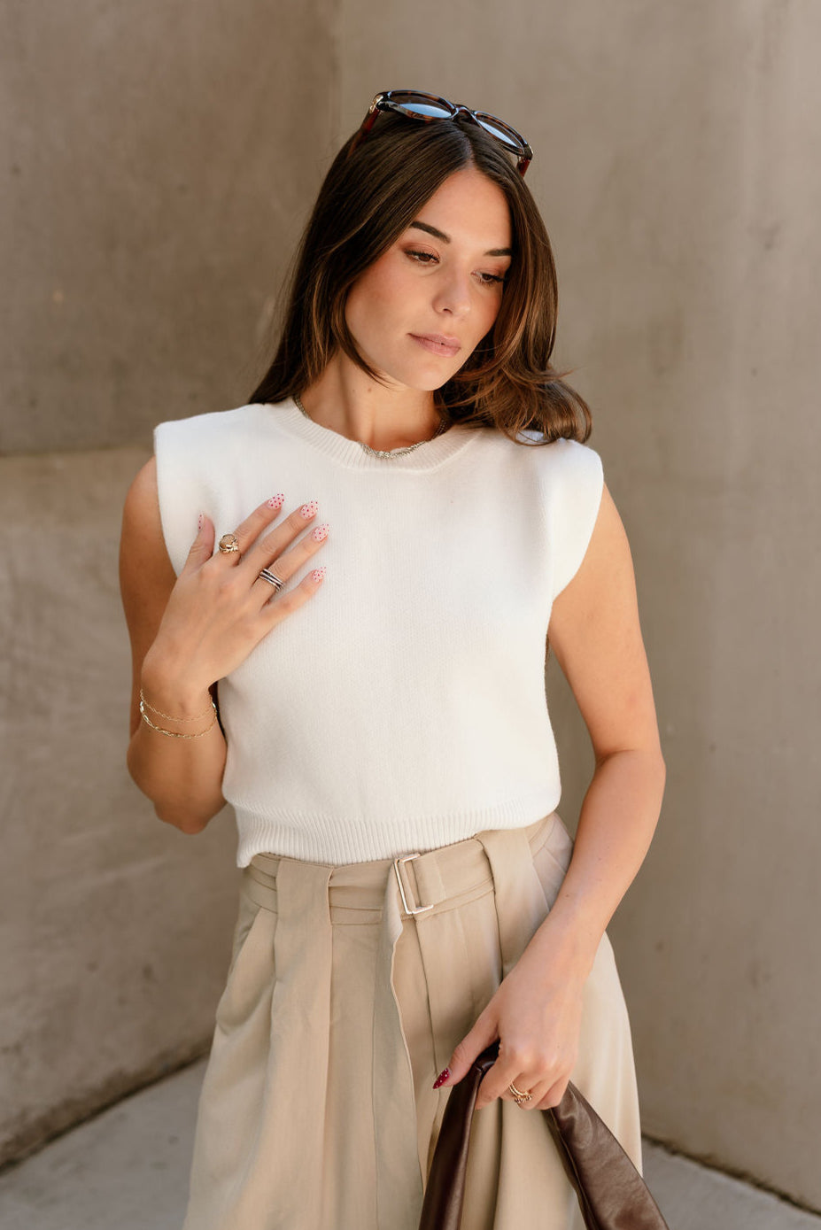 Sienna Cream Knit Sleeveless Tank- front top view