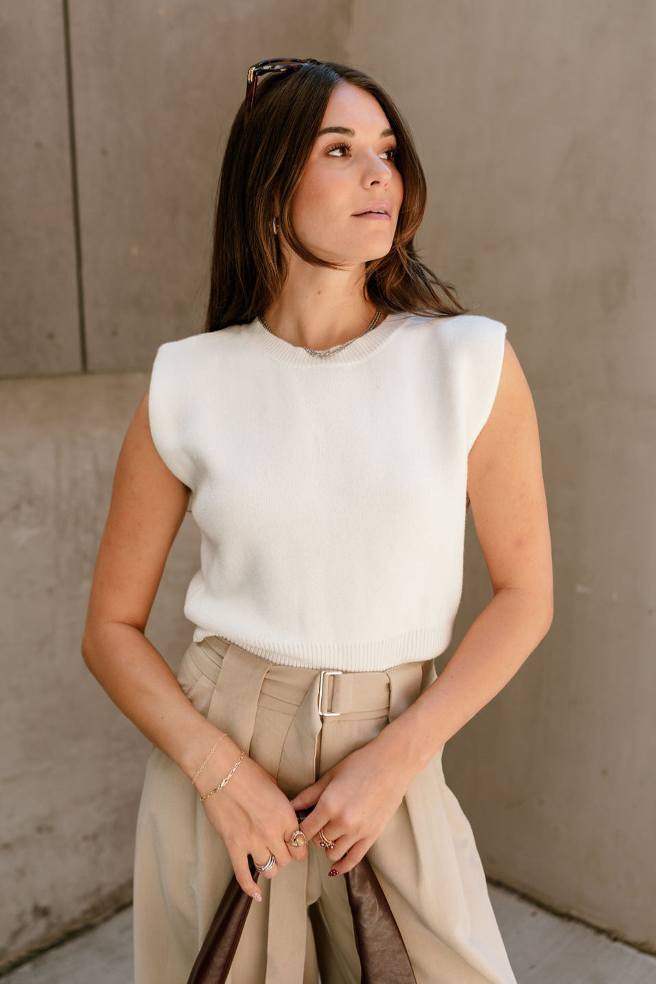 Sienna Cream Knit Sleeveless Tank- top view