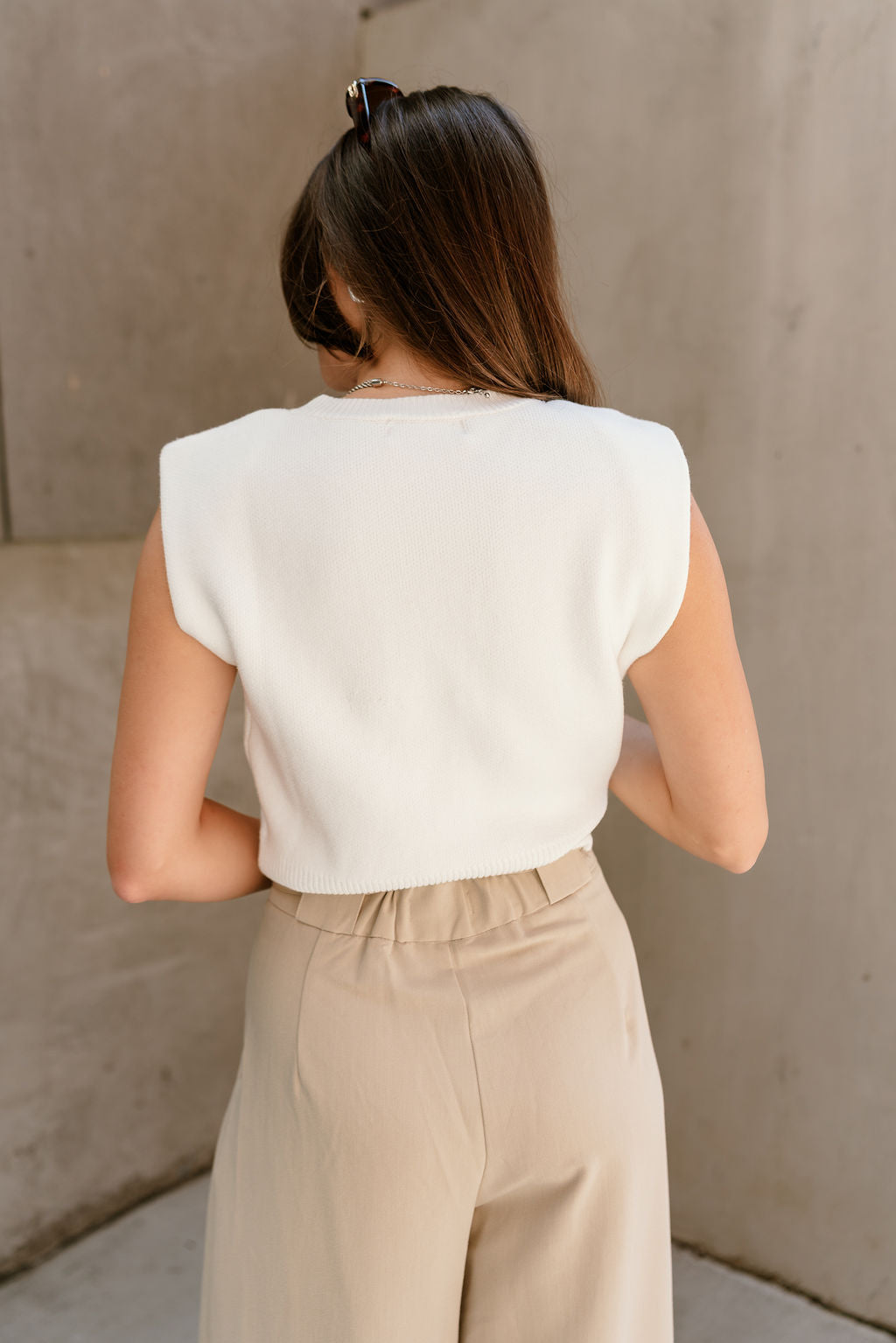 Sienna Cream Knit Sleeveless Tank- back view
