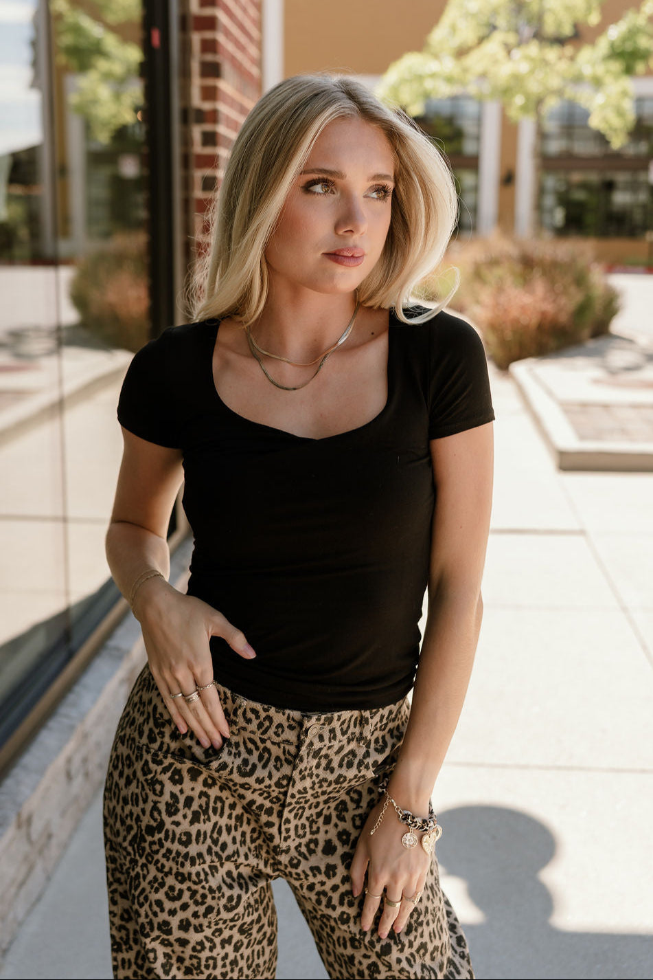 Alaina Black Short Sleeve Top- front view