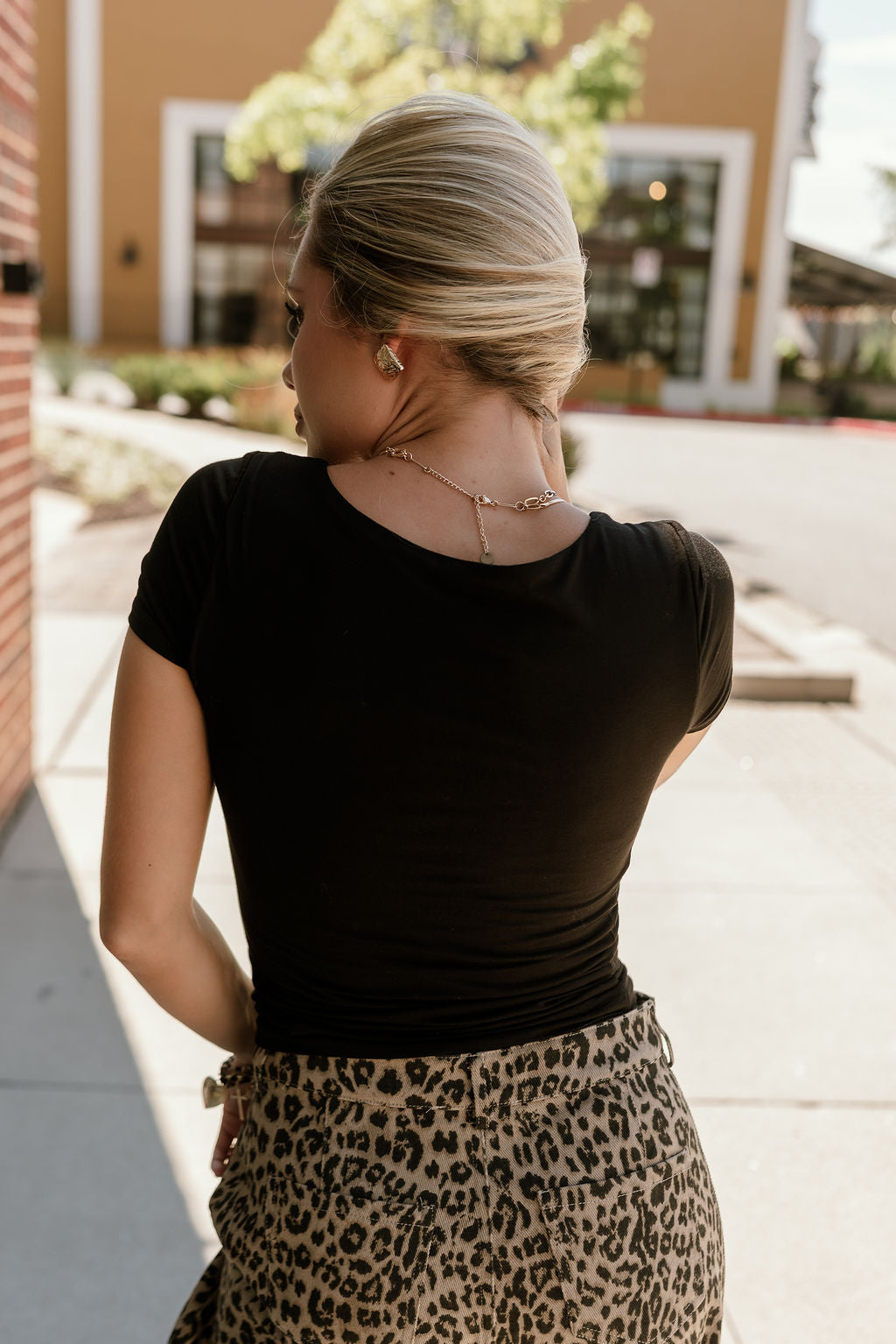 Alaina Black Short Sleeve Top- close up back view