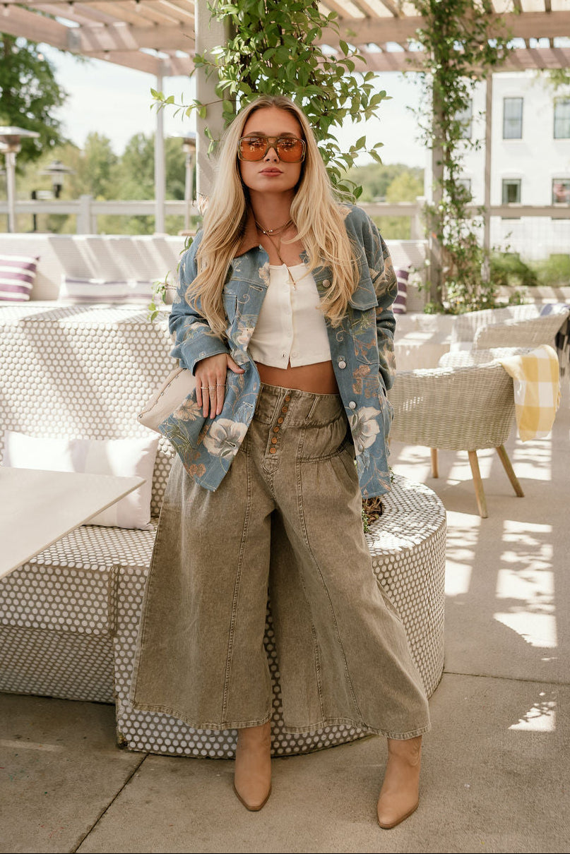 Adalyn Light Denim & Floral Jacket- full body view