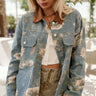 Adalyn Light Denim & Floral Jacket- close up front top view
