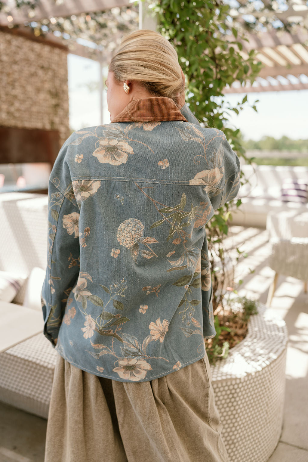 Adalyn Light Denim & Floral Jacket- back view