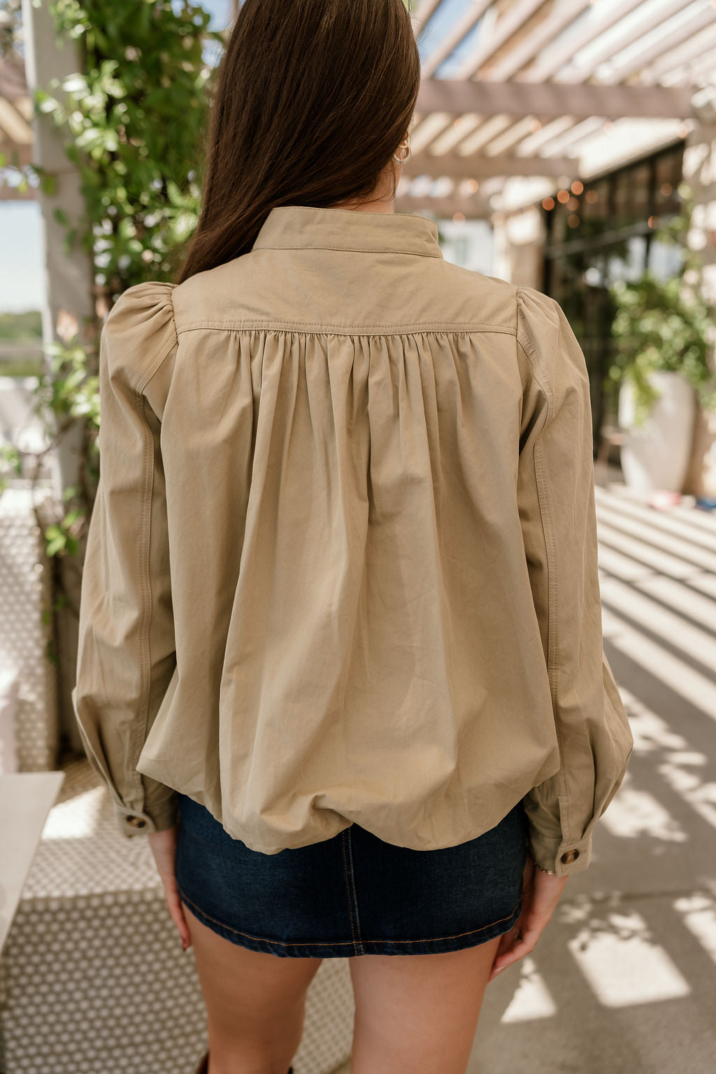 Londyn Light Olive Bubble Jacket- close up back view