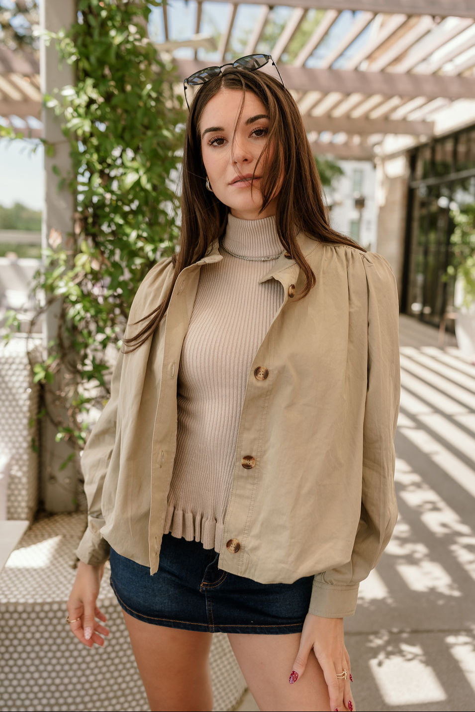 Londyn Light Olive Bubble Jacket- front view