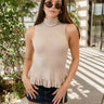 Vera Taupe Ribbed & Ruffle Tank- front view