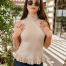 Vera Taupe Ribbed & Ruffle Tank- full top view