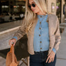 Lauren Beige & Light Blue Button-Up Cardigan- front top view