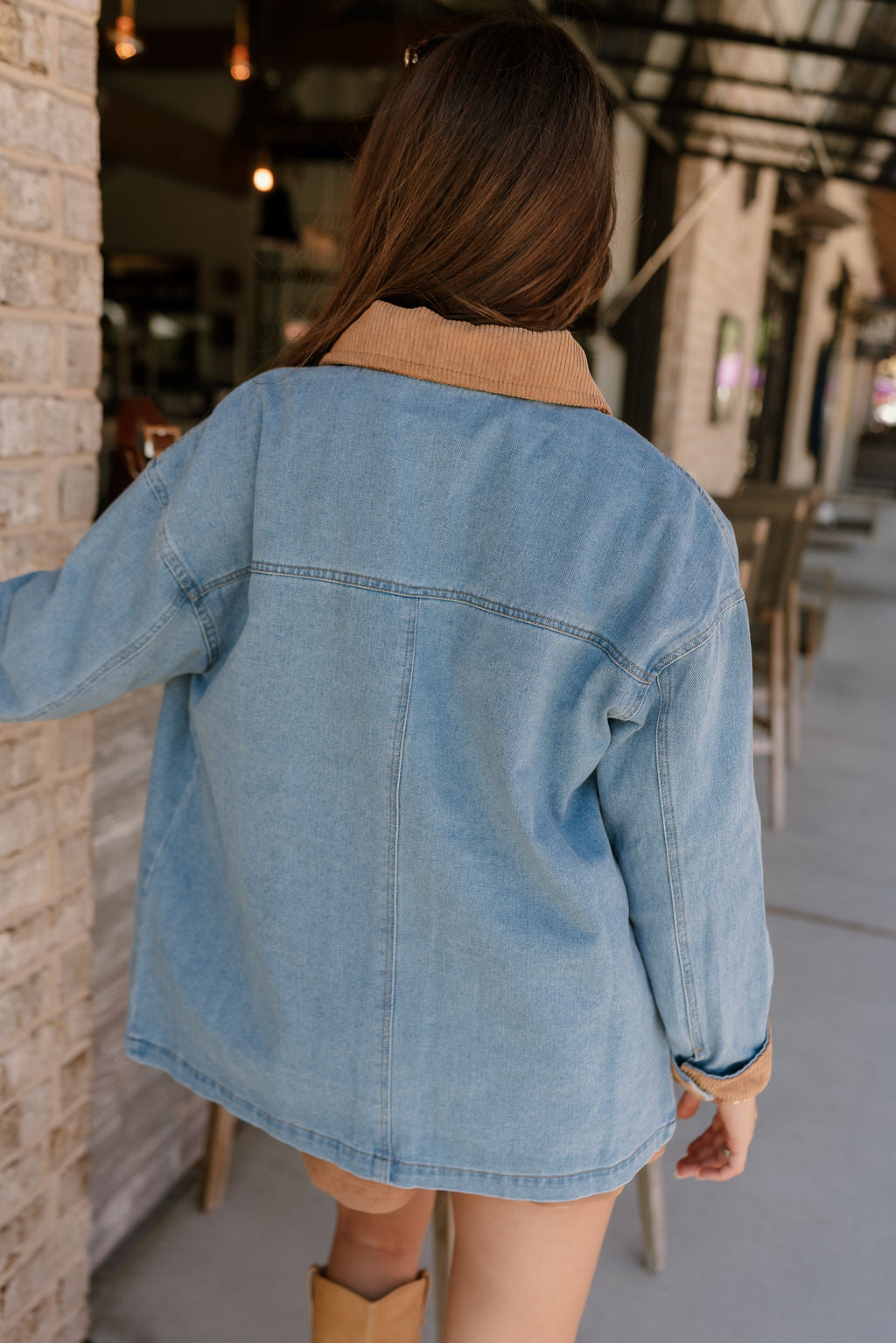 Hayden Light Denim & Brown Corduroy Barn Jacket- back view