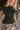 Alora Dark Green Pleated Flare Top- close up front top view