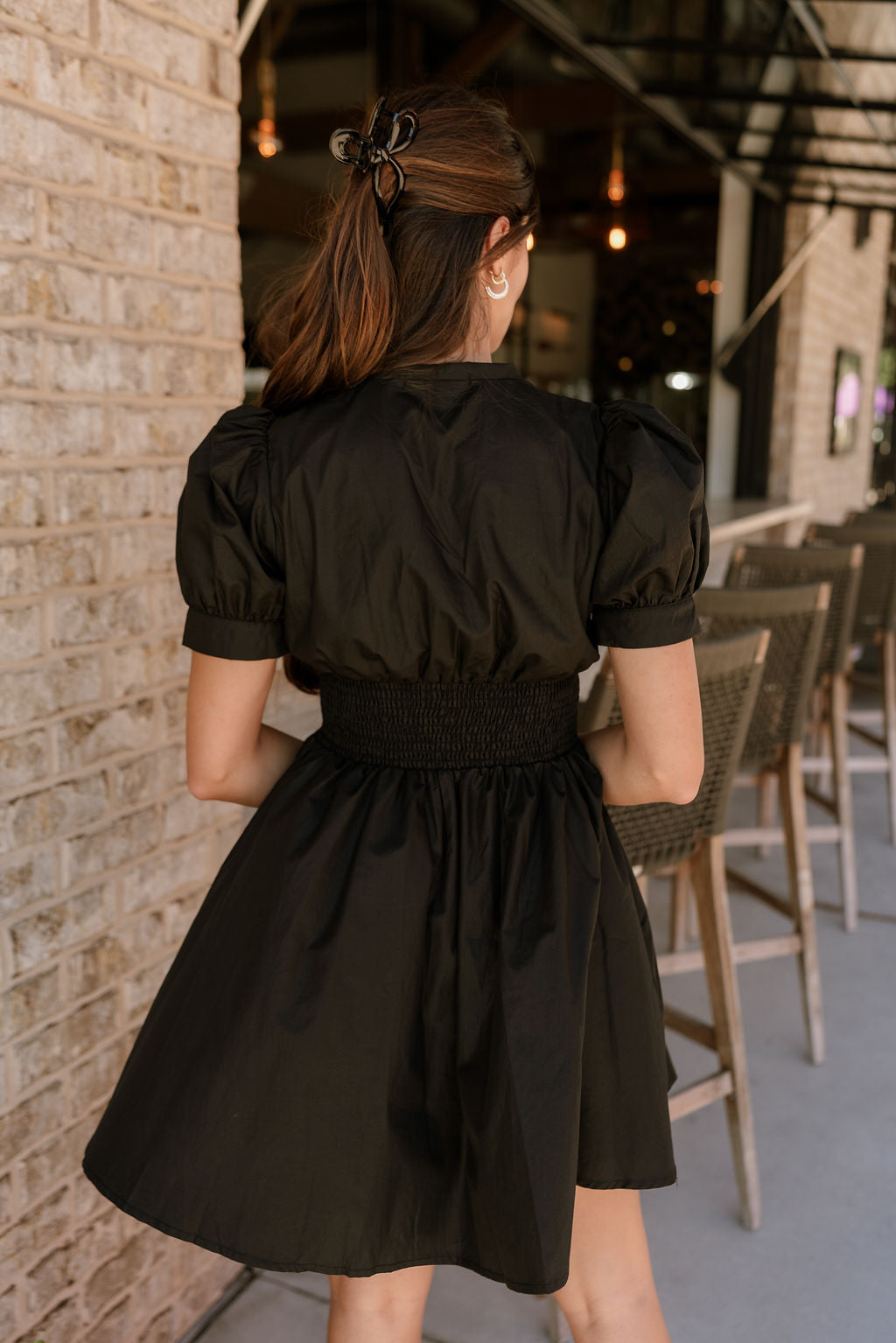 Charlee Black Zip-Up Flare Mini Dress- full back view