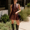 Everlee Burgundy Faux Leather Halter Romper- full body view