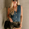 Leila Blue & Gold Buttons Knit Vest- full body view