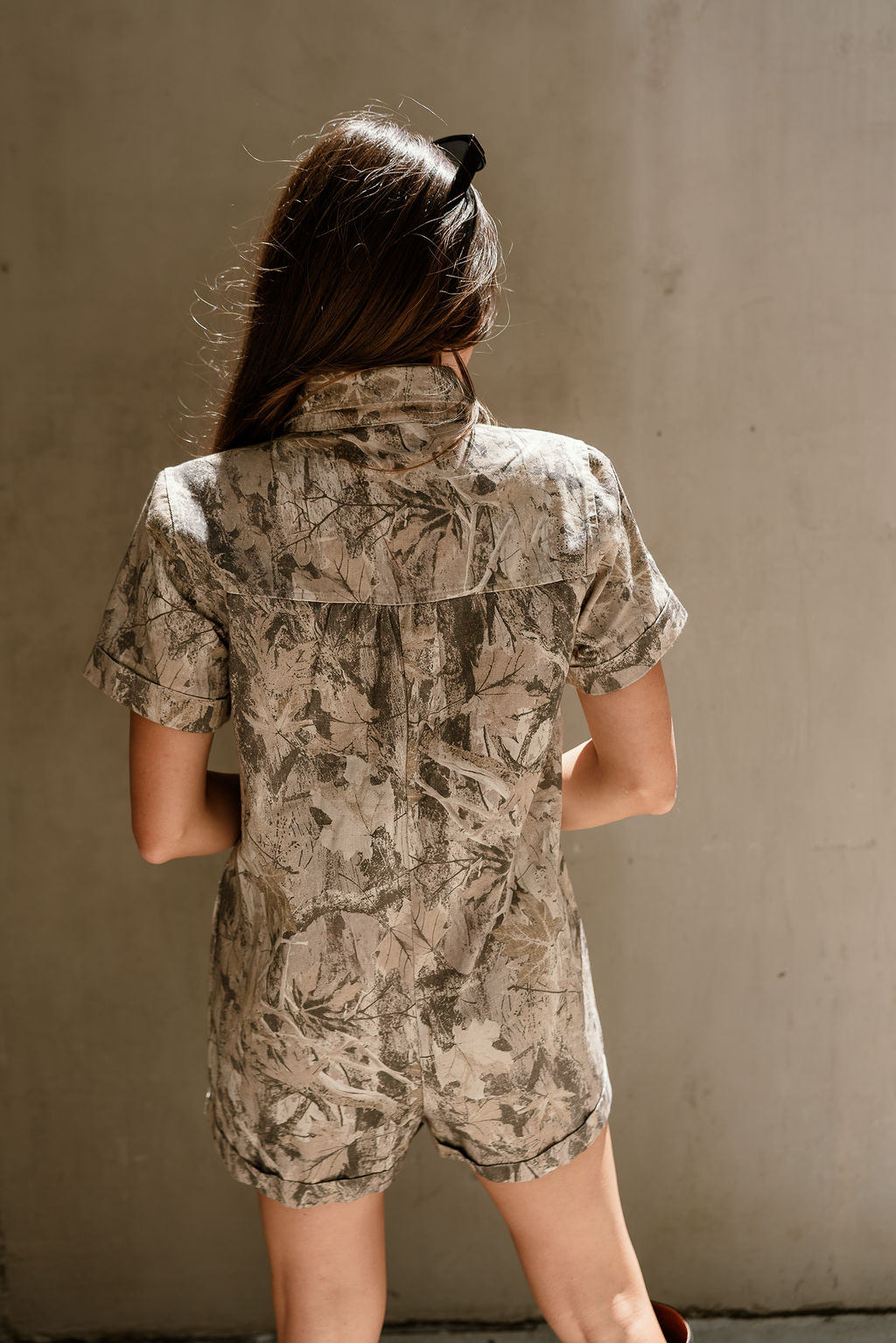 Emelia Light Camo Short Sleeve Romper- back view
