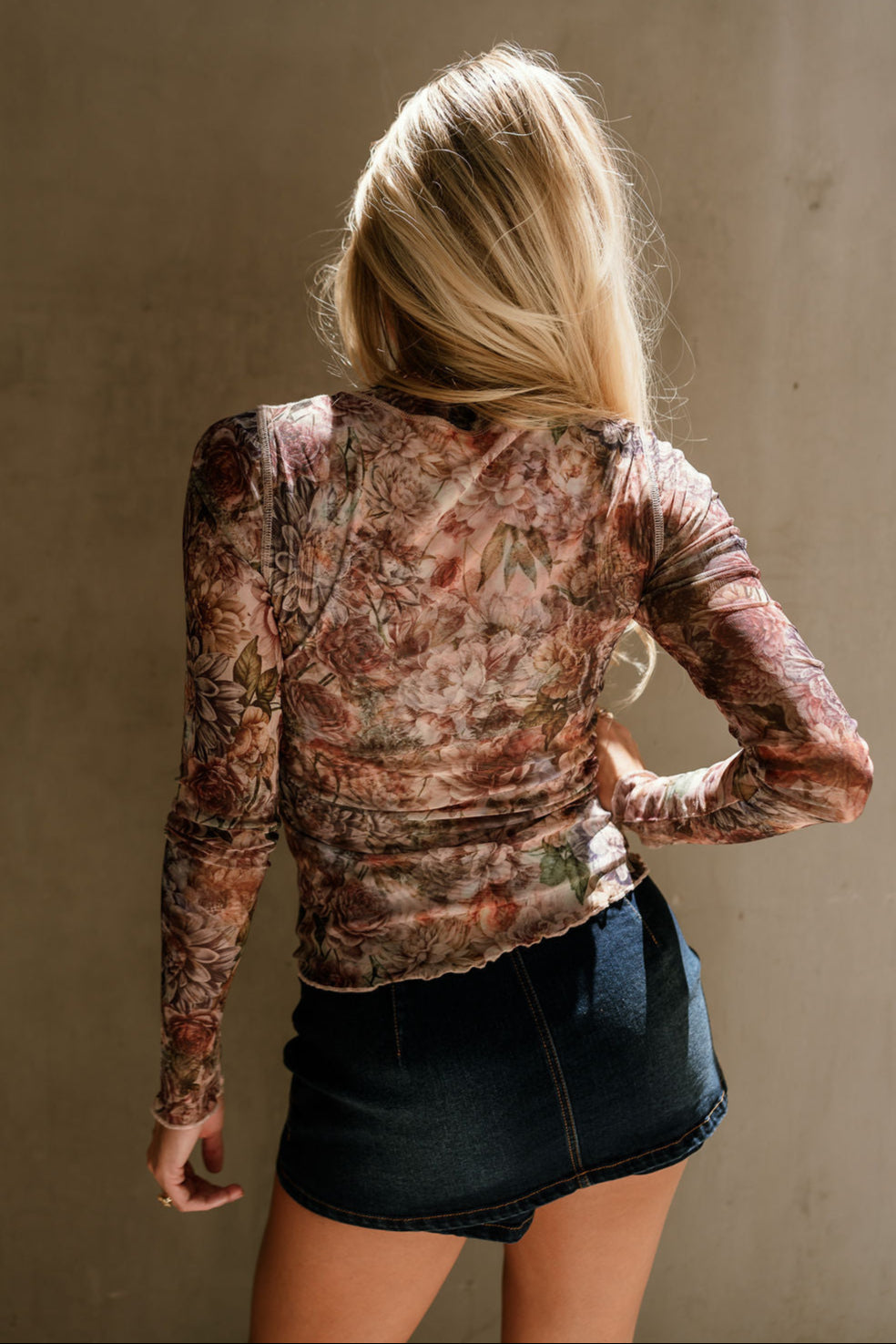 Ari Brown Multi Floral Mesh Top- full back view