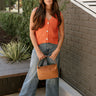 Leila Orange & Gold Buttons Knit Vest- full body view