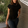 Alora Black Pleated Flare Top- frontal top view