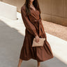 Adeline Brown Long Sleeve Midi Dress - full body front view
