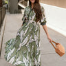 Lexi Green & Cream Floral Midi Dress - full body front view