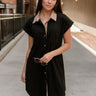 Rachelle Black Twill Suede Contrast Mini Dress - front view