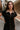 Rachelle Black Twill Suede Contrast Mini Dress - close up front view