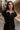 Rachelle Black Twill Suede Contrast Mini Dress - close up front view