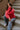 Jeanie Red Coral Balloon Sleeve Sweater - close sitting view