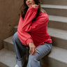 Jeanie Red Coral Balloon Sleeve Sweater - close sitting view