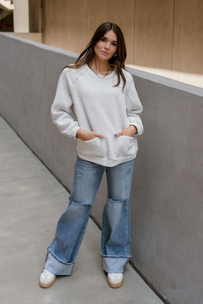 Ellie Heather Grey Pullover Sweatshirt - full body front view