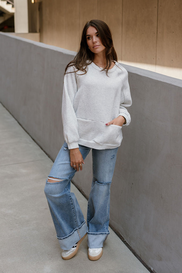 Ellie Heather Grey Pullover Sweatshirt - full front view
