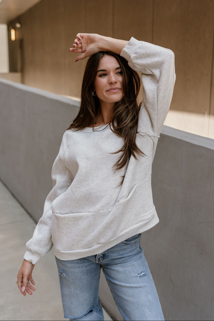 Ellie Heather Grey Pullover Sweatshirt - front