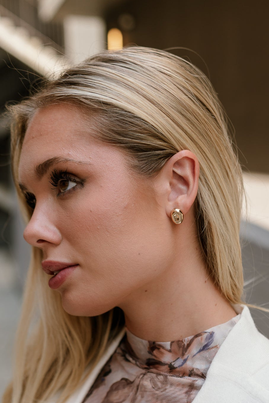 Bailey Gold Oval Stud Earrings - side view