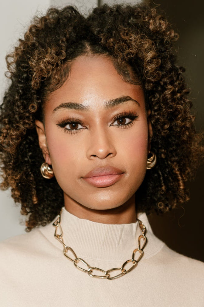 Mallory Double Gold Hoop Earrings - front view on model