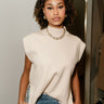 Helena Oatmeal Knit Sleeveless Top - close up top view