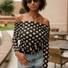 Candice Black Polka Dot Off-The-Shoulder Mesh Top- front view