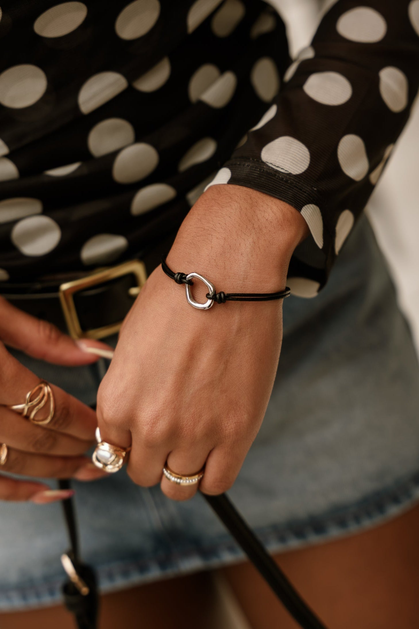 Leah Silver Medallion Bracelet - shown on model's wrist