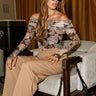 Louisa Multi Floral Off-The Shoulder Mesh Bodysuit - sitting view