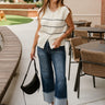 Kiera Cream & Black Button-Up Sleeveless Sweater - full body front view