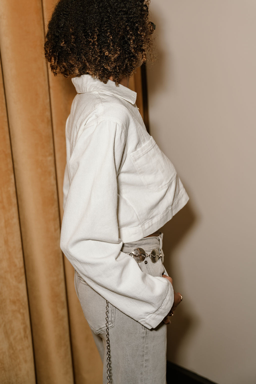 Norah White Denim Long Sleeve Top- side view