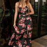 Scarlet Black Multi Floral Satin Midi Dress- front full view