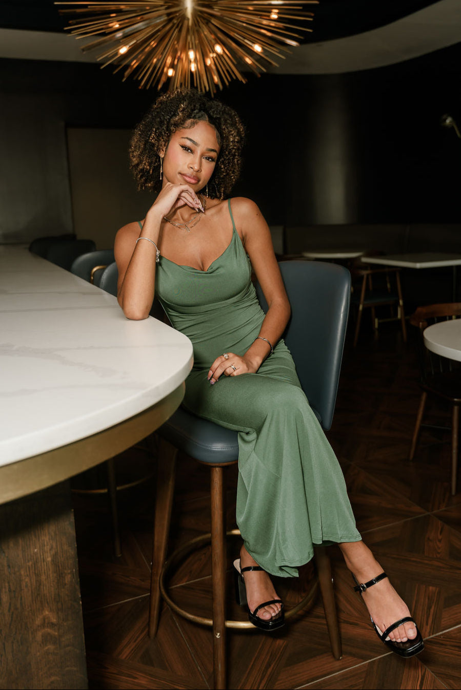 Destiny Green Mesh Midi Dress- full body view