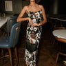 Alaina Black & Brown Floral Satin Midi Dress- front full body view