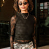 Mischa Black Floral & Stripe Mesh Top - front view