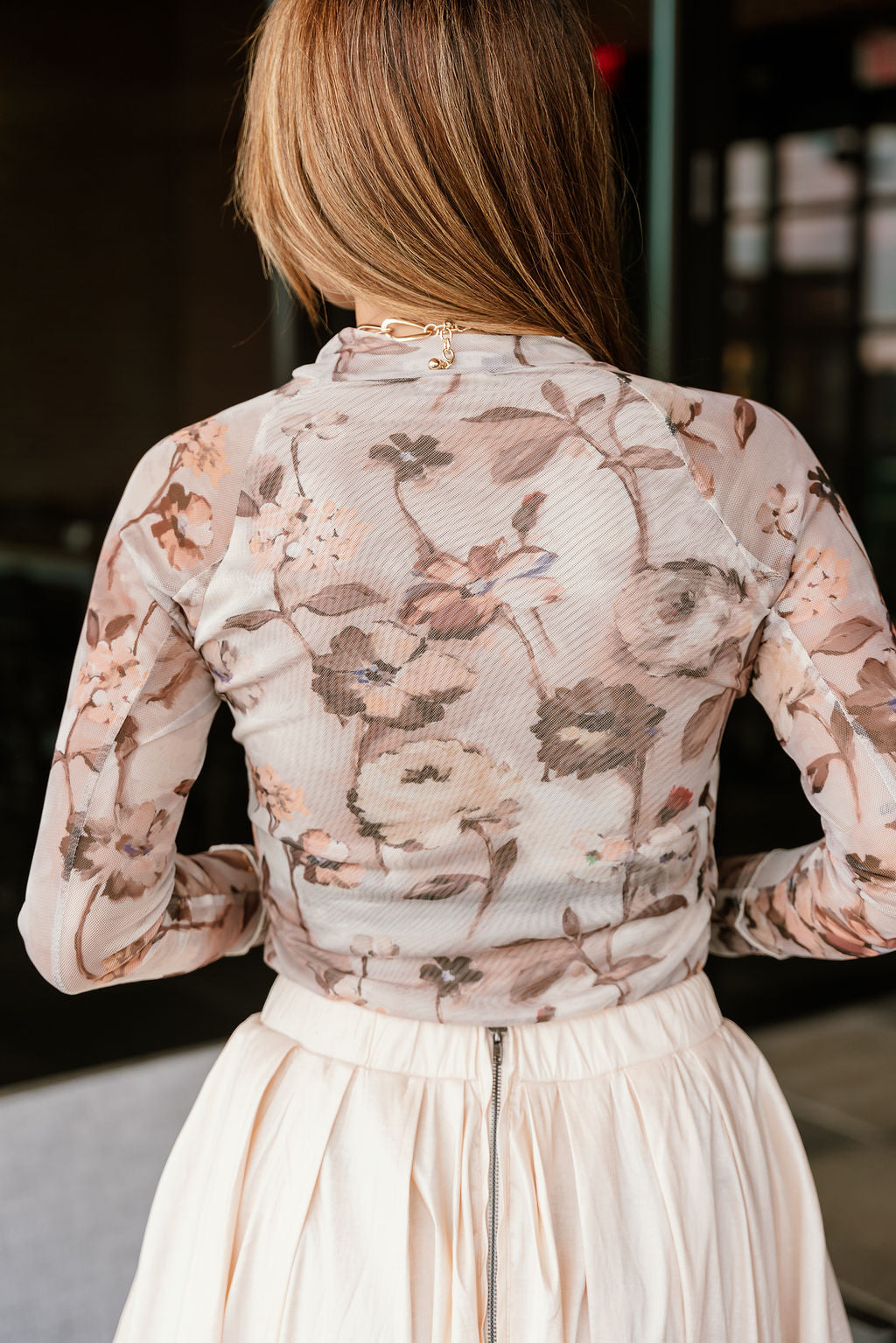 Sasha Cream Multi Floral Mesh Top- close up back view
